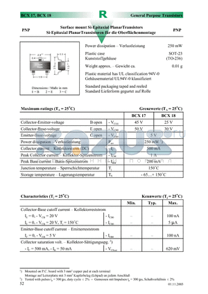 BCX17 datasheet - Surface mount Si-Epitaxial PlanarTransistors