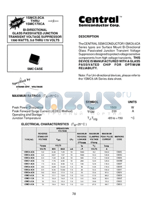 1SMC120CA datasheet - BI-DIRECTIONAL GLASS PASSIVATED JUNCTION TRANSIENT VOLTAGE SUPPRESSOR 1500 WATTS, 5.0 THRU 170 VOLTS