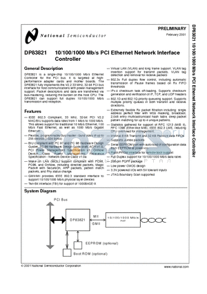 DP83821VUW datasheet - 10/100/1000 Mb/s PCI Ethernet Network Interface Controller