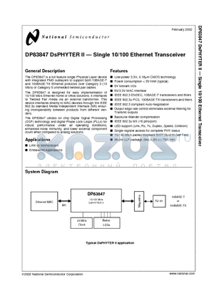 DP83847 datasheet - DsPHYTER II  Single 10/100 Ethernet Transceiver