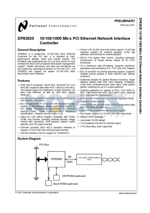 DP83820 datasheet - 10/100/1000 Mb/s PCI Ethernet Network Interface Controller