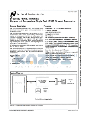 DP83848J datasheet - PHYTER^ Mini LS Commercial Temperature Single Port 10/100 Ethernet Transceiver