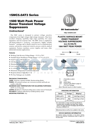 1SMC13AT3G datasheet - 1500 Watt Peak Power Zener Transient Voltage Suppressors