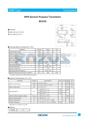 BCX19 datasheet - NPN General Purpose Transistors