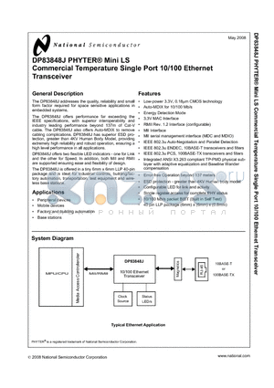 DP83848J datasheet - PHYTER^ Mini LS Commercial Temperature Single Port 10/100 Ethernet Transceiver
