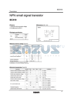 BCX19 datasheet - NPN small signal transistor