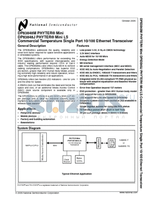 DP83848M datasheet - PHYTER^ Mini / PHYTER^ Mini LS Commercial Temperature Single Port 10/100 Ethernet Tran