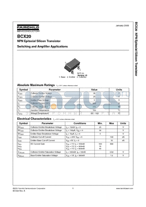 BCX20 datasheet - NPN Epitaxial Silicon Transistor Switching and Amplifier Applications