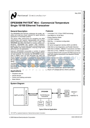 DP83848M datasheet - PHYTER^ Mini - Commercial Temperature Single 10/100 Ethernet Transceiver