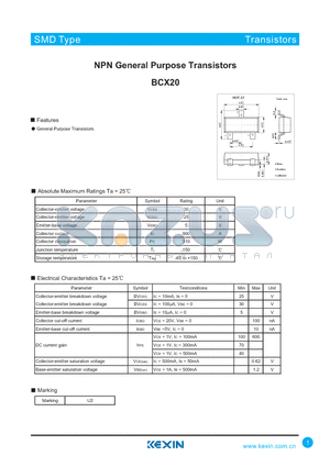 BCX20 datasheet - NPN General Purpose Transistors