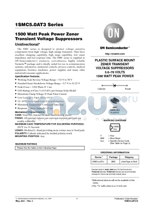 1SMC15AT3 datasheet - 1500 Watt Peak Power Zener Transient Voltage Suppressors