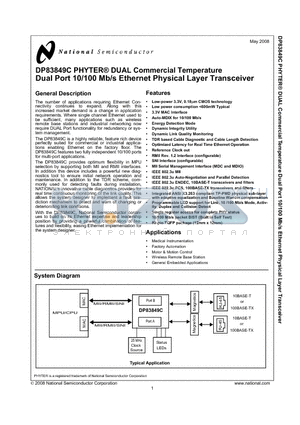 DP83849C_08 datasheet - PHYTER^ DUAL Commercial Temperature Dual Port 10/100 Mb/s Ethernet Physical Layer Transceiver