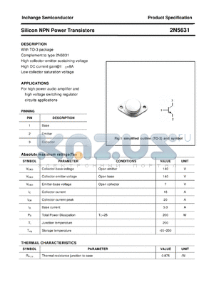 2N5631 datasheet - Silicon NPN Power Transistors