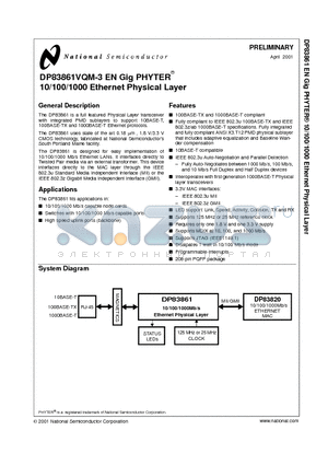 DP83861VQM-3 datasheet - Gig PHYTER 10/100/1000 Ethernet Physical Layer