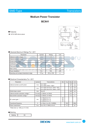 BCX41 datasheet - Medium Power Transistor