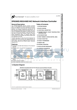 DP8390 datasheet - NIC Network Interface Controller