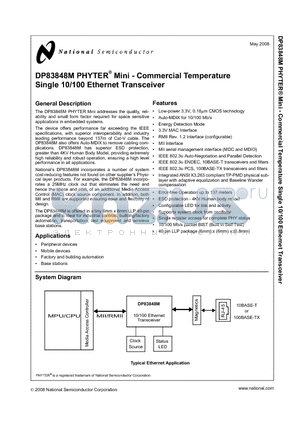 DP83848M_08 datasheet - PHYTER^ Mini - Commercial Temperature Single 10/100 Ethernet Transceiver