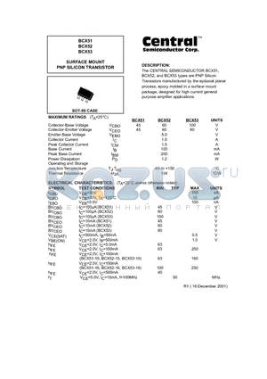 BCX51 datasheet - SURFACE MOUNT  PNP SILICON TRANSISTOR