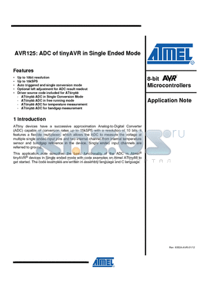 AVR125 datasheet - ADC of tinyAVR in Single Ended Mode Up to 10bit resolution