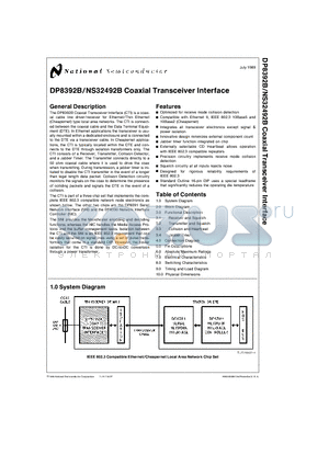 DP8392B datasheet - Coaxial Transceiver Interface