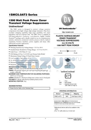 1SMC20AT3 datasheet - 1500 Watt Peak Power Zener Transient Voltage Suppressors