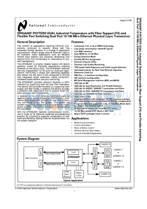 DP83849IF_06 datasheet - DUAL Industrial Temperature with Fiber Support (FX) and Flexible Port Switching Dual Port 10/100 Mb/s Ethernet Physical Layer Transceiver