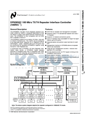 DP83850C datasheet - 100 Mb/s TX/T4 Repeater Interface Controller (100RIC)