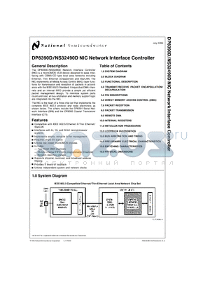 DP8390DV datasheet - NIC Network Interface Controller