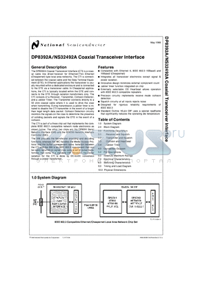 DP8392 datasheet - Coaxial Transceiver Interface