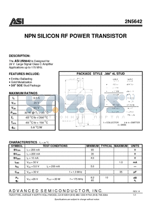 2N5642 datasheet - NPN SILICON RF POWER TRANSISTOR