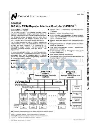 DP83858VF datasheet - 100 Mb/s TX/T4 Repeater Interface Controller (100RIC8)