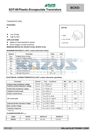 BCX53 datasheet - SOT-89 Plastic-Encapsulate Transistors