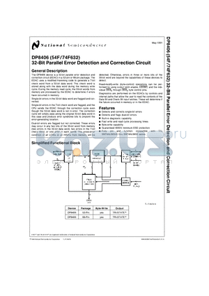 DP8406V datasheet - 32-Bit Parallel Error Detection and Correction Circuit