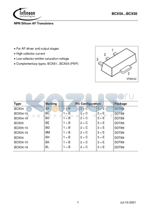 BCX54 datasheet - NPN Silicon AF Transistors