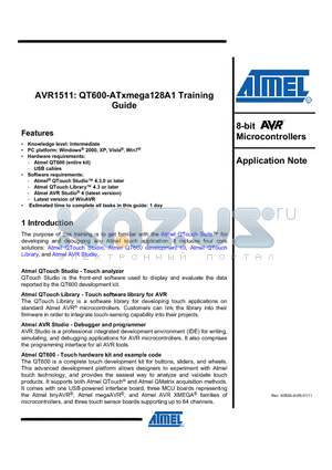 AVR1511 datasheet - Knowledge level: Intermediate Atmel QT600 (entire kit)