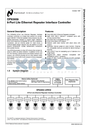 DP83959 datasheet - 8-Port Lite Ethernet Repeater Interface Controller