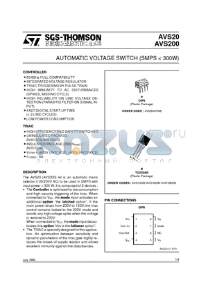 AVS100CB datasheet - AUTOMATIC VOLTAGE SWITCH SMPS < 300W