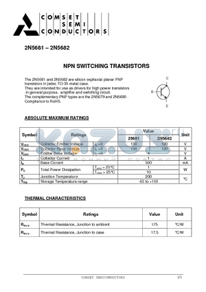 2N5682 datasheet - NPN SWITCHING TRANSISTORS