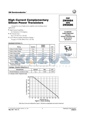 2N5684 datasheet - High-Current Complementary Silicon Power Transistors