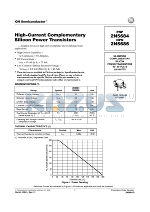 2N5684 datasheet - High−Current Complementary Silicon Power Transistors