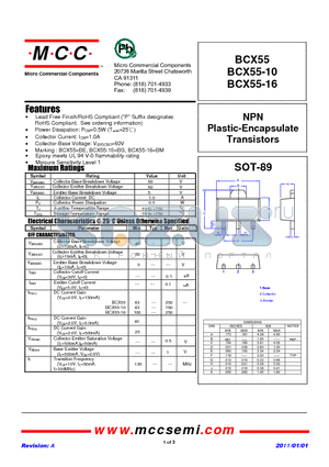 BCX55 datasheet - NPN Plastic-Encapsulate Transistors