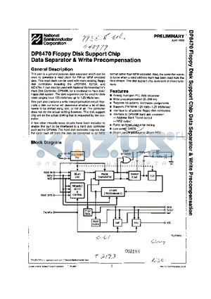 DP8470J datasheet - Floppy Disk Support Chip Data Separator & Write Precompensation