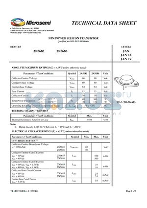 2N5686 datasheet - NPN POWER SILICON TRANSISTOR