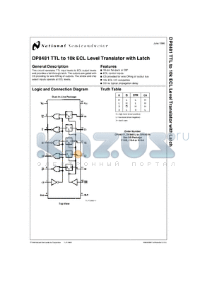 DP8481J datasheet - TTL to 10k ECL Level Translator with Latch