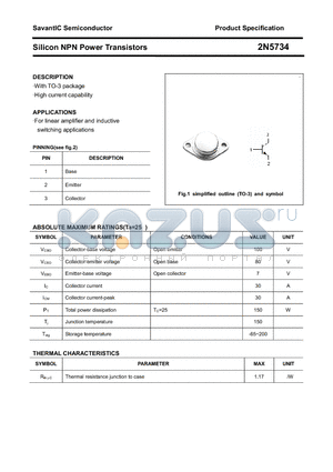 2N5734 datasheet - Silicon NPN Power Transistors