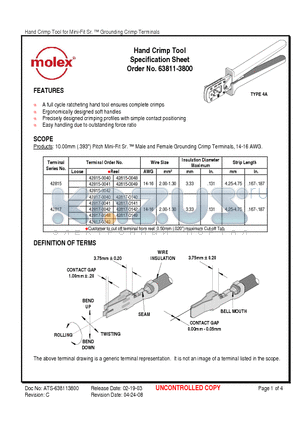 0638113875 datasheet - Hand Crimp Tool Specification Sheet