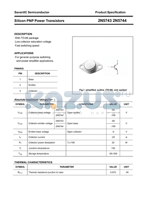 2N5743 datasheet - Silicon PNP Power Transistors