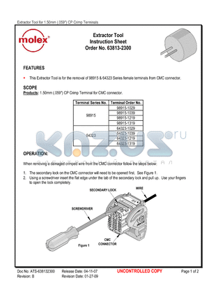 0638132300 datasheet - Extractor Tool Instruction Sheet