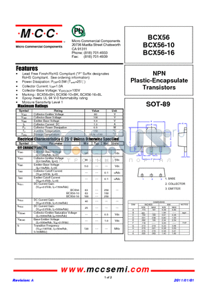 BCX56 datasheet - NPN Plastic-Encapsulate Transistors