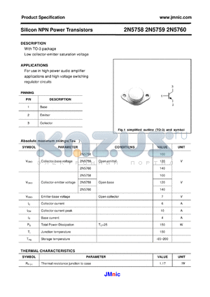 2N5758 datasheet - Silicon NPN Power Transistors